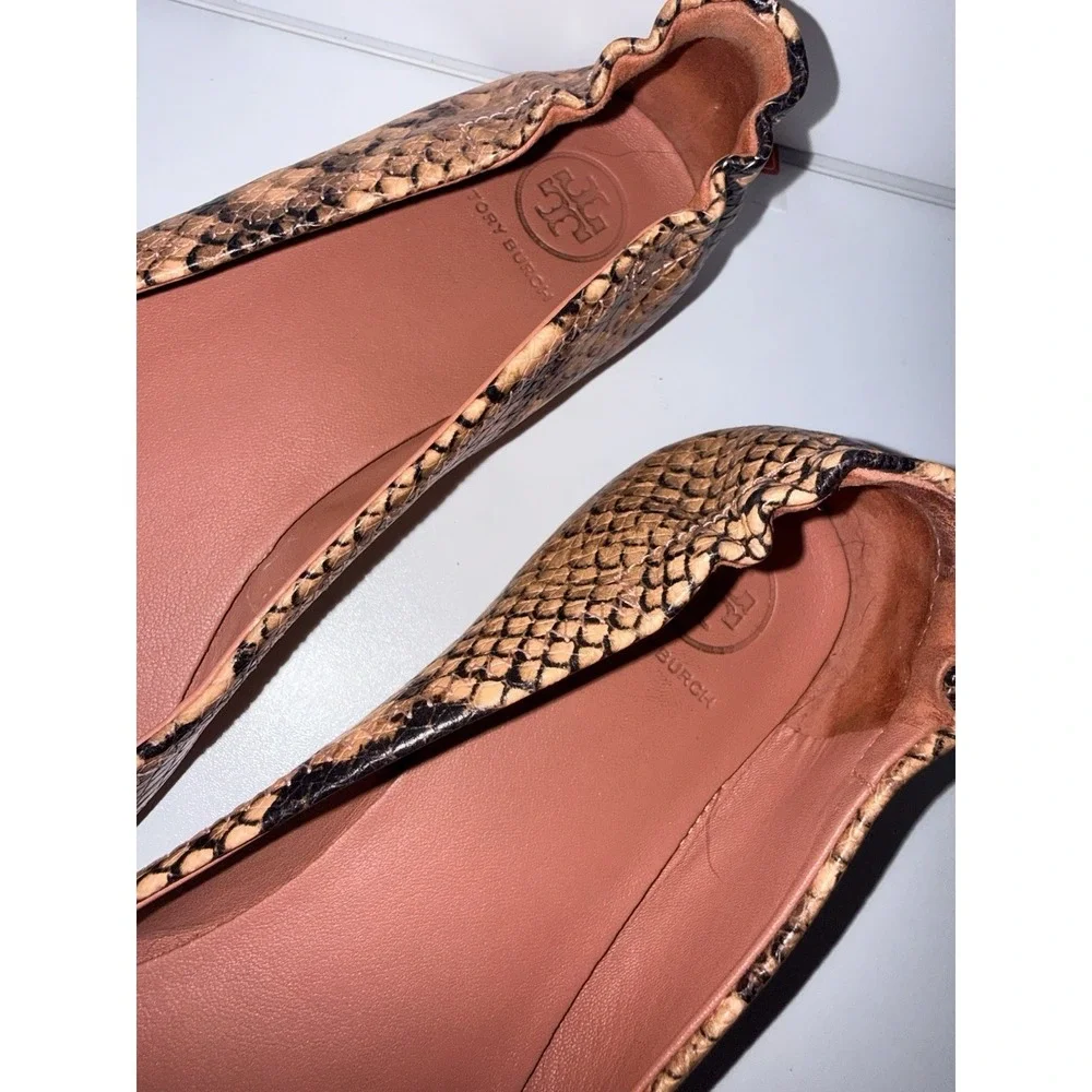 Tory Burch Stamp Snake Printed Leather Mini Travel Ballet Flats‎ Sz 9  1